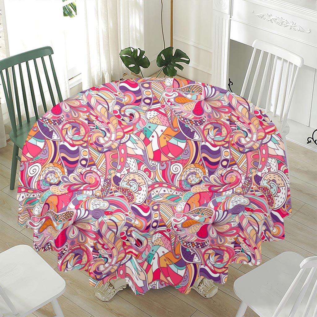 Pastel Bohemian Floral Pattern Print Waterproof Round Tablecloth
