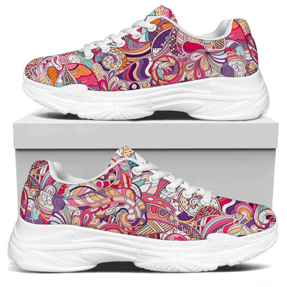 Pastel Bohemian Floral Pattern Print White Chunky Shoes