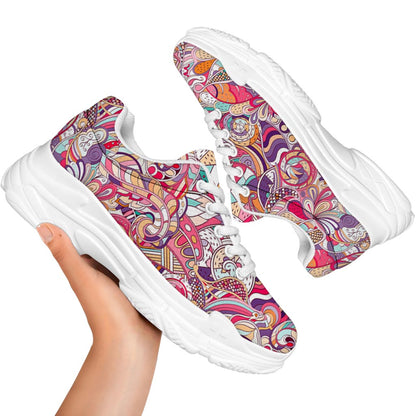 Pastel Bohemian Floral Pattern Print White Chunky Shoes