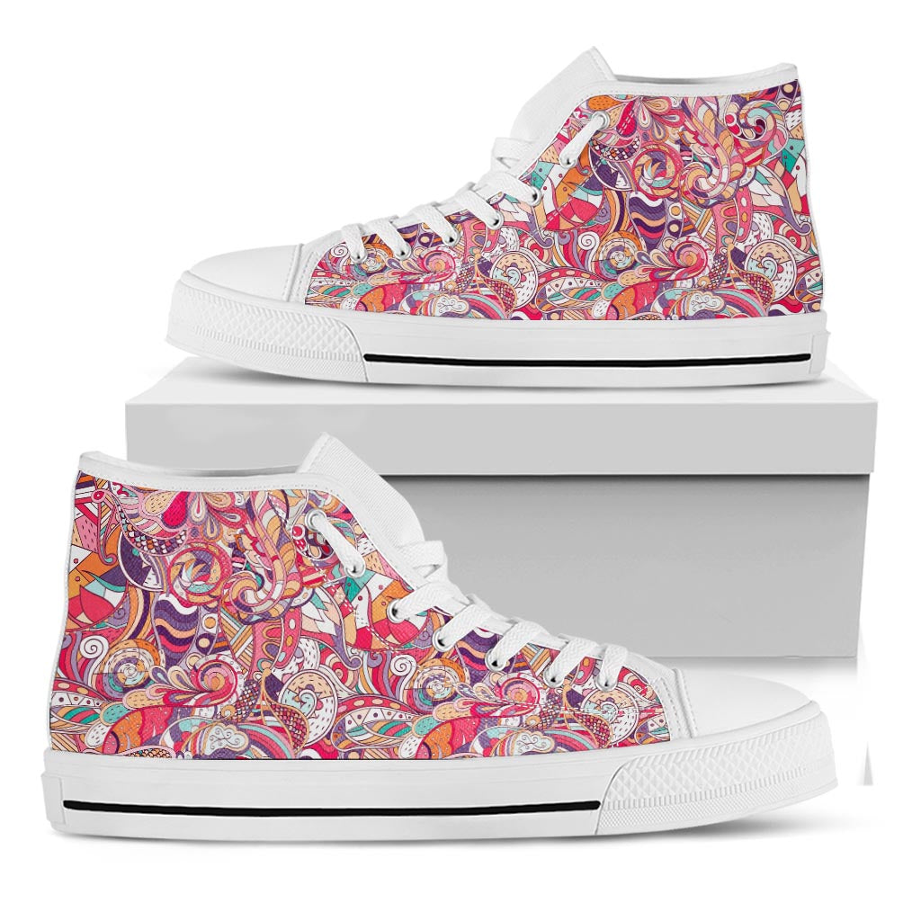 Pastel Bohemian Floral Pattern Print White High Top Sneakers