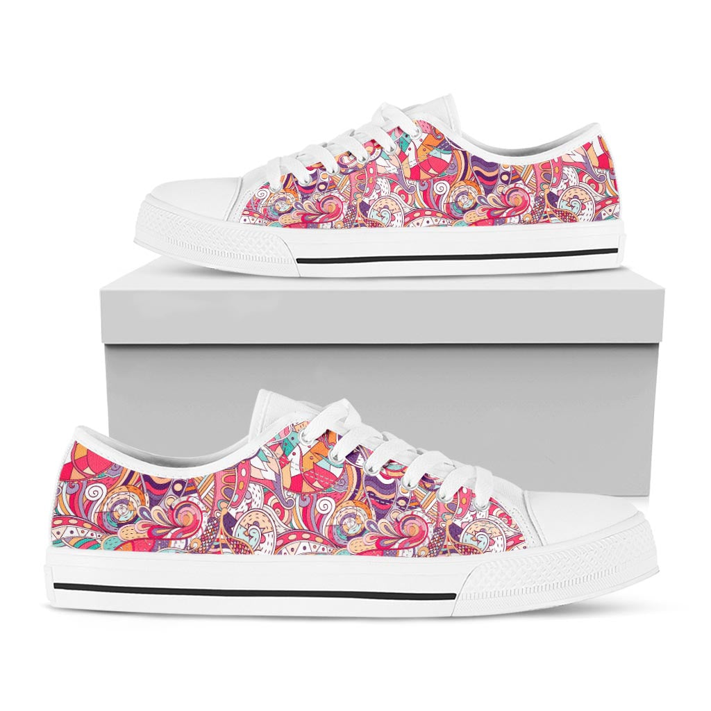 Pastel Bohemian Floral Pattern Print White Low Top Sneakers