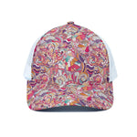 Pastel Bohemian Floral Pattern Print White Mesh Trucker Cap