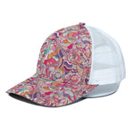 Pastel Bohemian Floral Pattern Print White Mesh Trucker Cap