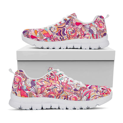 Pastel Bohemian Floral Pattern Print White Running Shoes