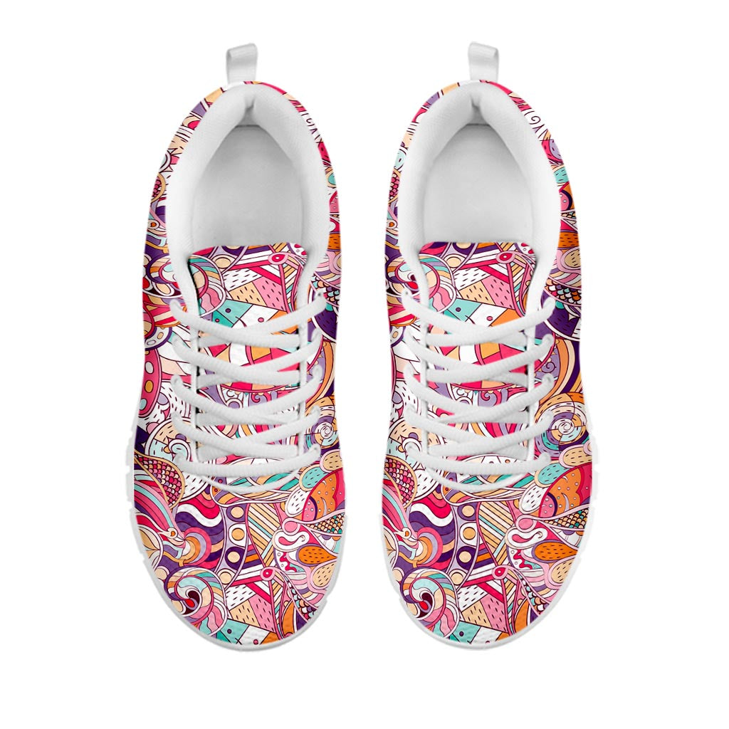 Pastel Bohemian Floral Pattern Print White Running Shoes