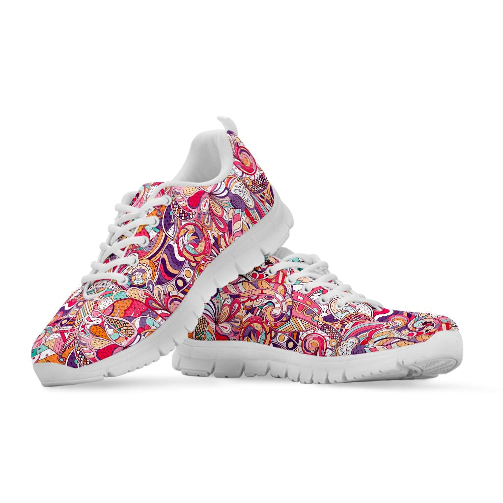 Pastel Bohemian Floral Pattern Print White Running Shoes