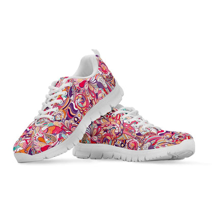 Pastel Bohemian Floral Pattern Print White Running Shoes