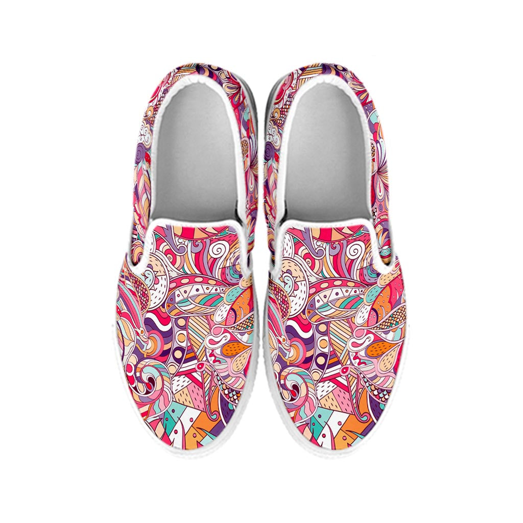 Pastel Bohemian Floral Pattern Print White Slip On Sneakers