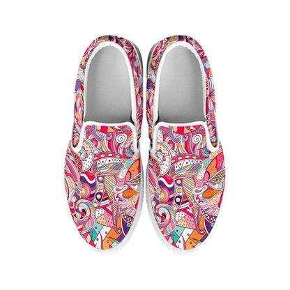 Pastel Bohemian Floral Pattern Print White Slip On Sneakers