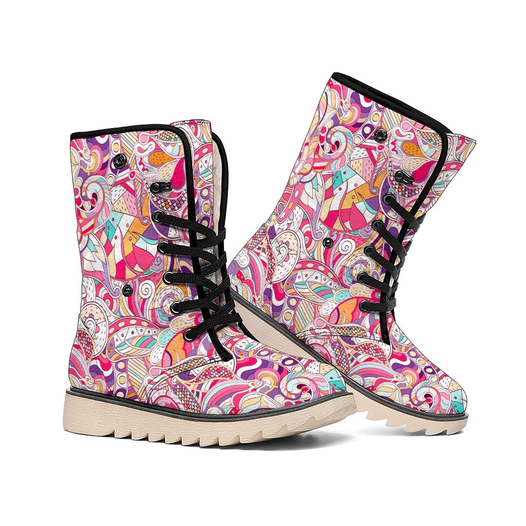 Pastel Bohemian Floral Pattern Print Winter Boots