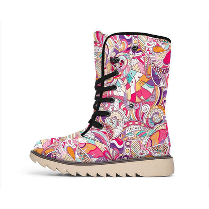 Pastel Bohemian Floral Pattern Print Winter Boots