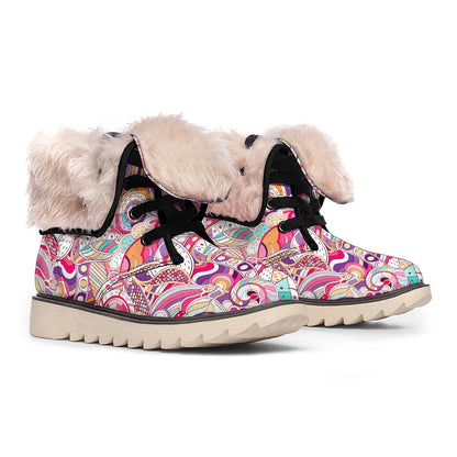 Pastel Bohemian Floral Pattern Print Winter Boots