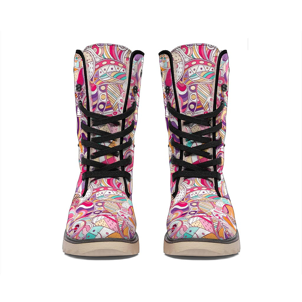 Pastel Bohemian Floral Pattern Print Winter Boots