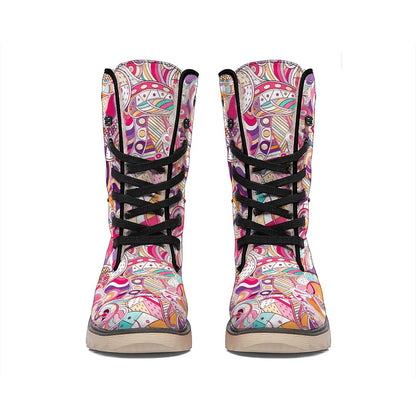 Pastel Bohemian Floral Pattern Print Winter Boots