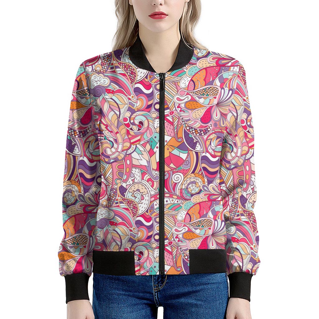 Pastel Bohemian Floral Pattern Print Women's Bomber Jacket