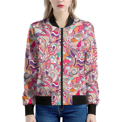Pastel Bohemian Floral Pattern Print Women's Bomber Jacket