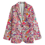 Pastel Bohemian Floral Pattern Print Women's Cotton Blazer