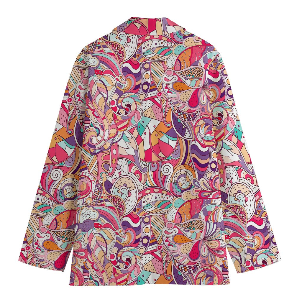 Pastel Bohemian Floral Pattern Print Women's Cotton Blazer