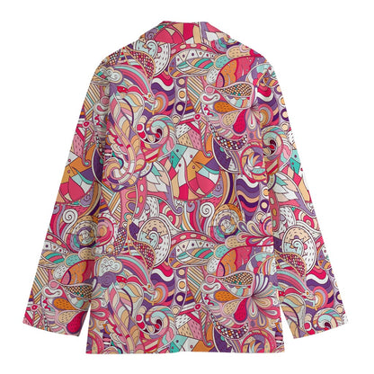 Pastel Bohemian Floral Pattern Print Women's Cotton Blazer