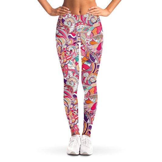 Pastel Bohemian Floral Pattern Print Women's Leggings