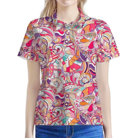 Pastel Bohemian Floral Pattern Print Women's Polo Shirt