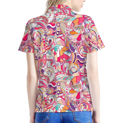 Pastel Bohemian Floral Pattern Print Women's Polo Shirt