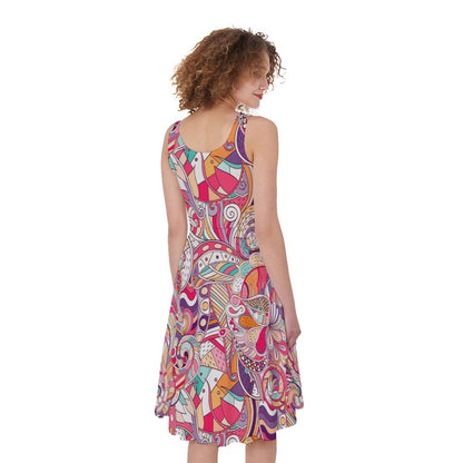 Pastel Bohemian Floral Pattern Print Women's Sleeveless Dress