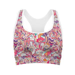 Pastel Bohemian Floral Pattern Print Women's Sports Bra