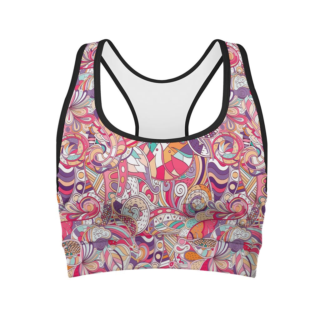 Pastel Bohemian Floral Pattern Print Women's Sports Bra