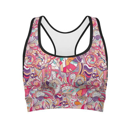 Pastel Bohemian Floral Pattern Print Women's Sports Bra