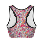 Pastel Bohemian Floral Pattern Print Women's Sports Bra