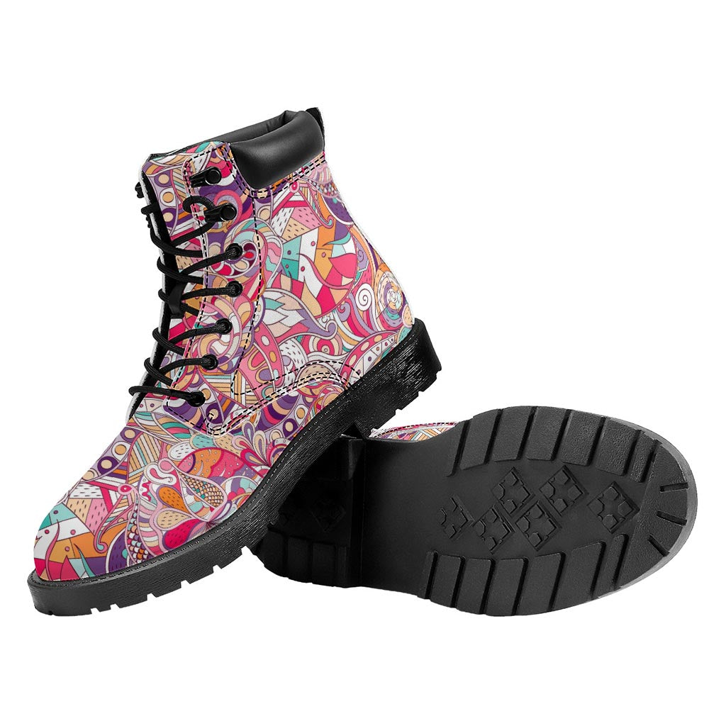 Pastel Bohemian Floral Pattern Print Work Boots