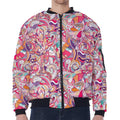 Pastel Bohemian Floral Pattern Print Zip Sleeve Bomber Jacket