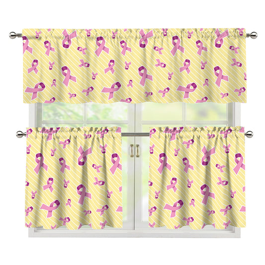 Pastel Breast Cancer Awareness Print 3 Piece Kitchen Curtains
