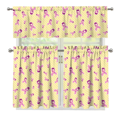 Pastel Breast Cancer Awareness Print 3 Piece Kitchen Curtains