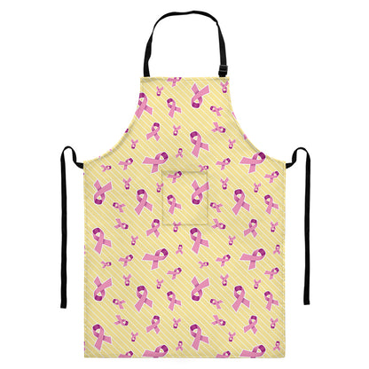 Pastel Breast Cancer Awareness Print Bib Apron With Pocket