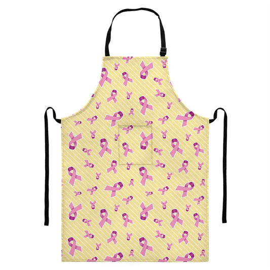 Pastel Breast Cancer Awareness Print Bib Apron With Pocket
