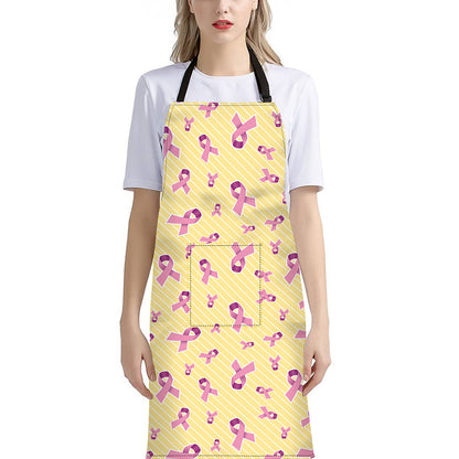Pastel Breast Cancer Awareness Print Bib Apron With Pocket
