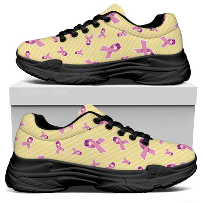 Pastel Breast Cancer Awareness Print Black Chunky Shoes