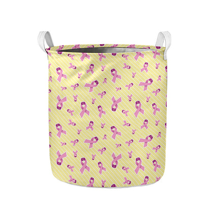 Pastel Breast Cancer Awareness Print Collapsible Laundry Basket