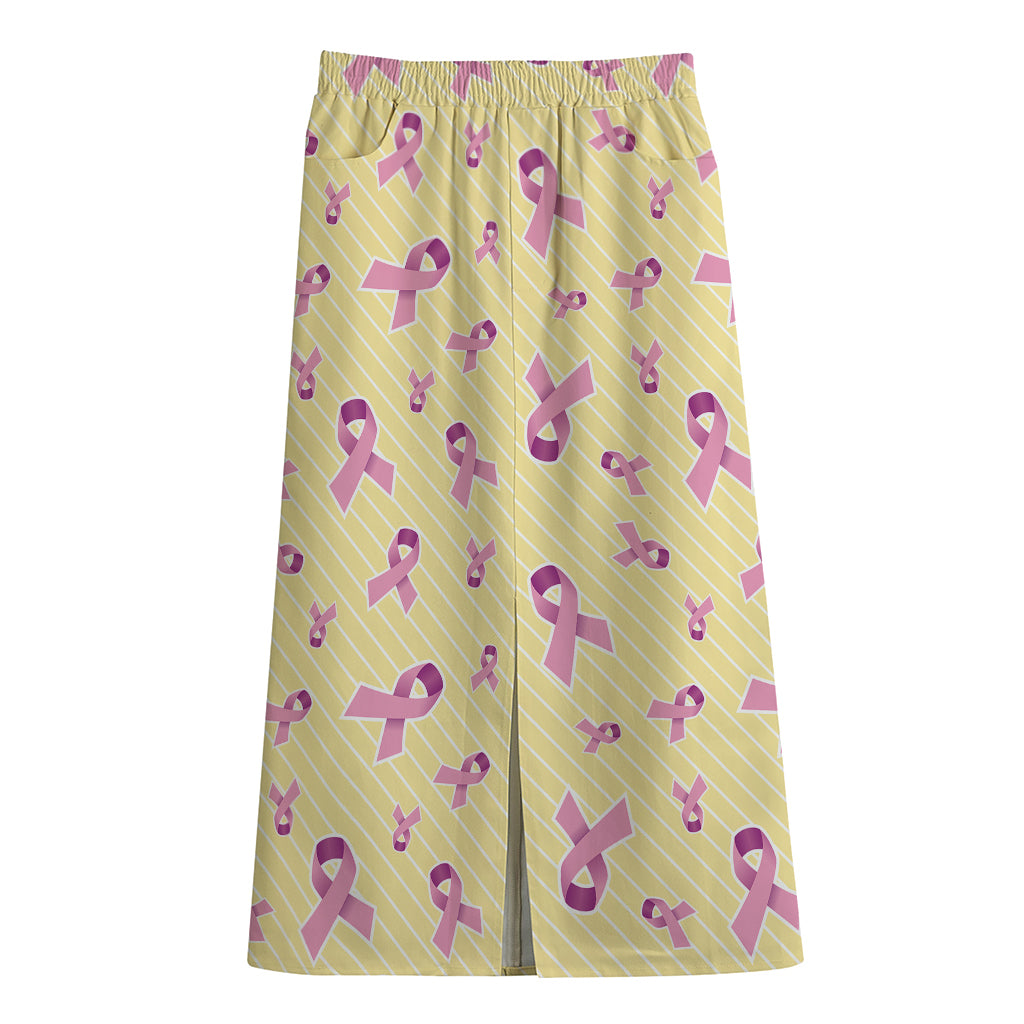 Pastel Breast Cancer Awareness Print Cotton Front Slit Maxi Skirt