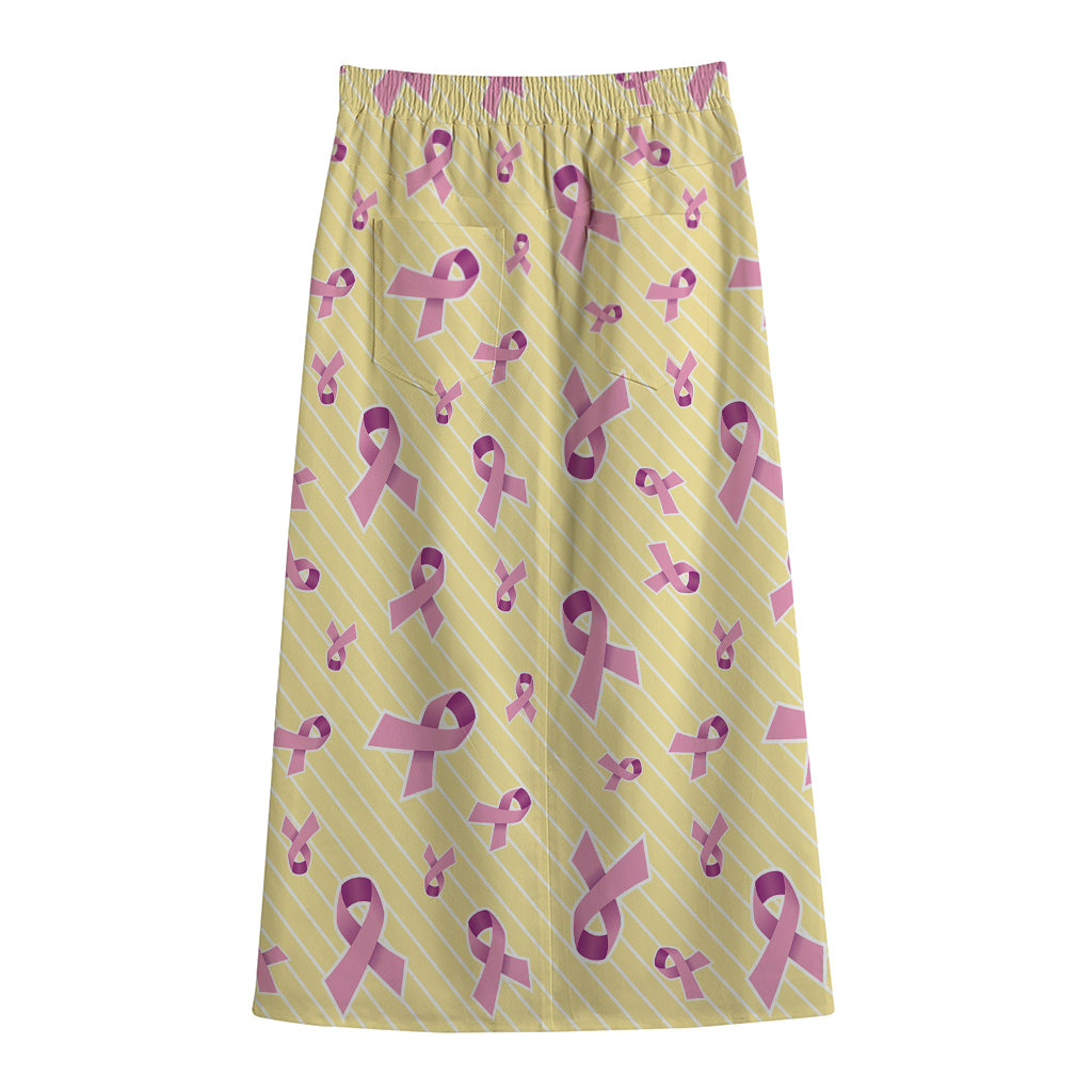 Pastel Breast Cancer Awareness Print Cotton Front Slit Maxi Skirt