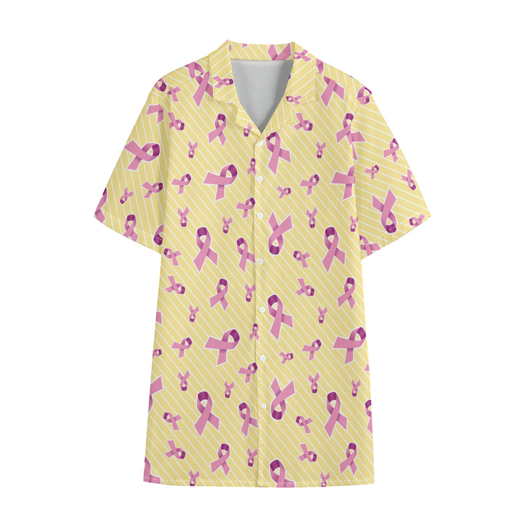 Pastel Breast Cancer Awareness Print Cotton Hawaiian Shirt