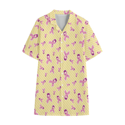 Pastel Breast Cancer Awareness Print Cotton Hawaiian Shirt