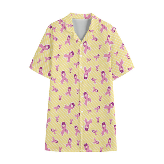 Pastel Breast Cancer Awareness Print Cotton Hawaiian Shirt