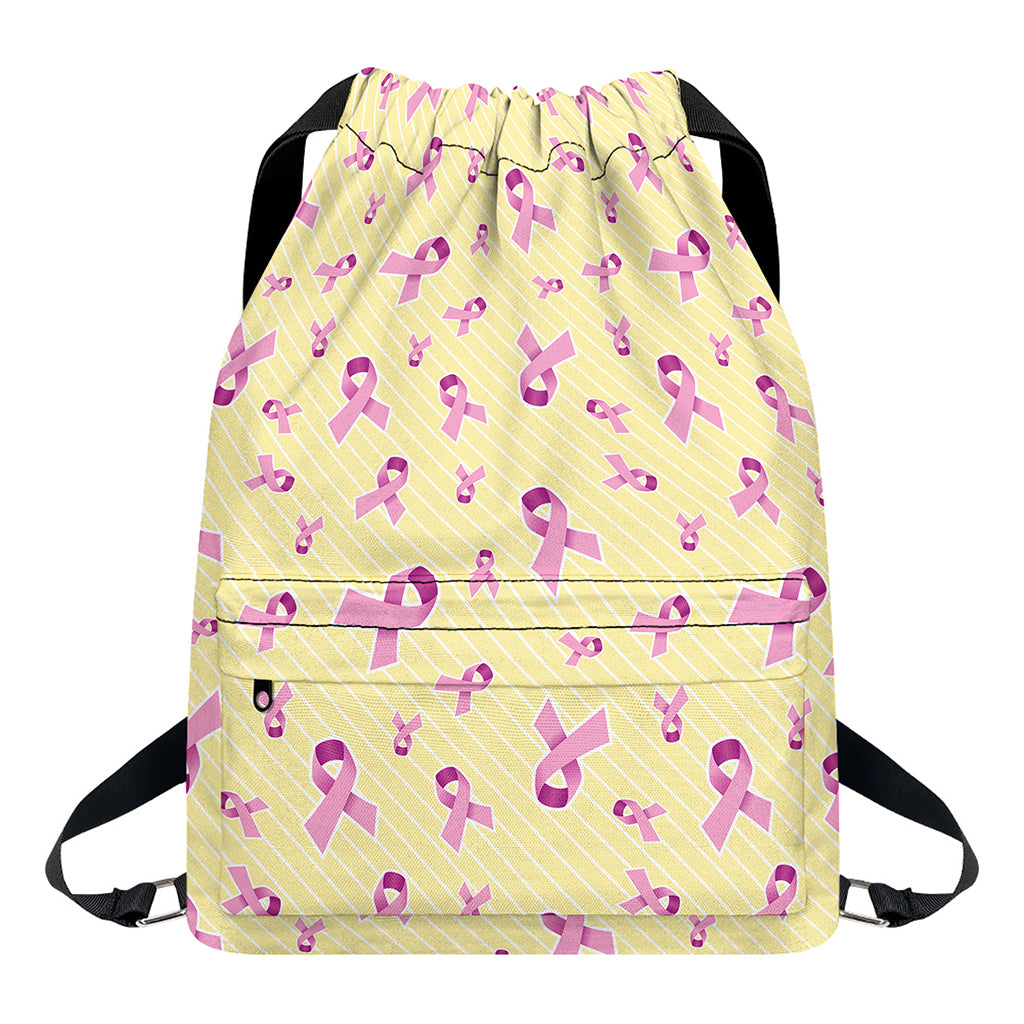 Pastel Breast Cancer Awareness Print Drawstring Backpack
