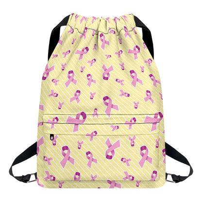 Pastel Breast Cancer Awareness Print Drawstring Backpack