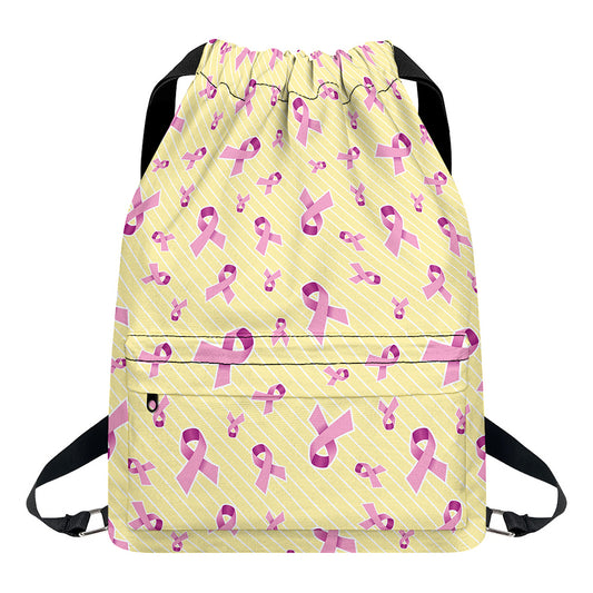 Pastel Breast Cancer Awareness Print Drawstring Backpack