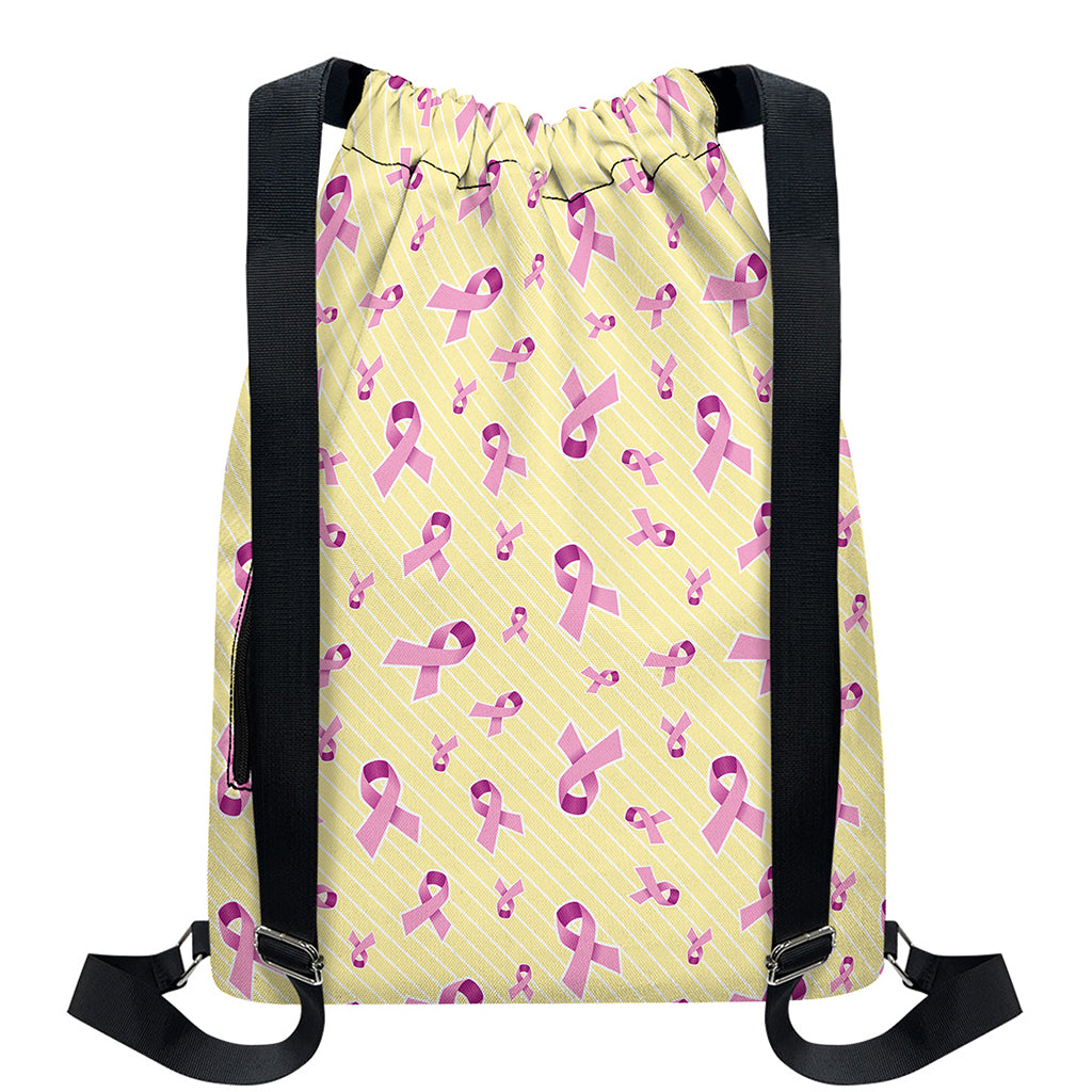 Pastel Breast Cancer Awareness Print Drawstring Backpack
