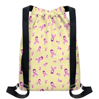 Pastel Breast Cancer Awareness Print Drawstring Backpack